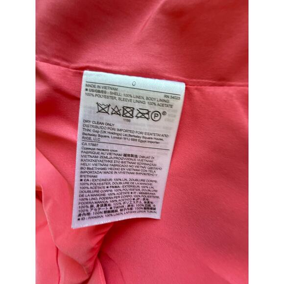 Banana Republic Coral Pink Linen Peplum Blazer Womens Size 0 Zipped Cuff - Picture 8 of 9